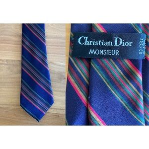 Beautiful Vintage Christian Dior Monsieur Silk And Wool Jewel Tone Striped Tie